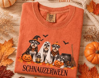 Schnauzer Halloween Shirt, Schnauzerween Tee, Spooky Dog Shirt, Schnauzer Mom Gift, Pumpkin Ghost Dog Tee