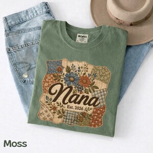 Personalized Nana EST Year Shirt, Faux Patchwork Floral Nana Tee, Custom Grandma Gift, Vintage Grandmother Shirt, Mothers Day Gift