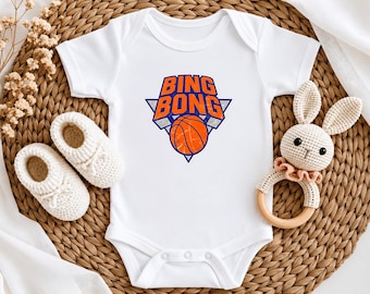 Romper Bing Bong, babyoutfit basketbal New York, retro oranjeblauwe romper baby, babyshower cadeau voor basketbalfan