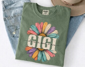 Personalized Gigi Shirt with Kids Names, Floral Gigi T-Shirt, Custom Grandma Gift, Daisy Gigi Tee, Mothers Day Gift for Gigi