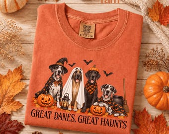 Great Dane Halloween Shirt, Great Dane Dog Mom Gift, Spooky Dog Shirt, Halloween Dog Lover Tee, Pumpkin Ghost Dog