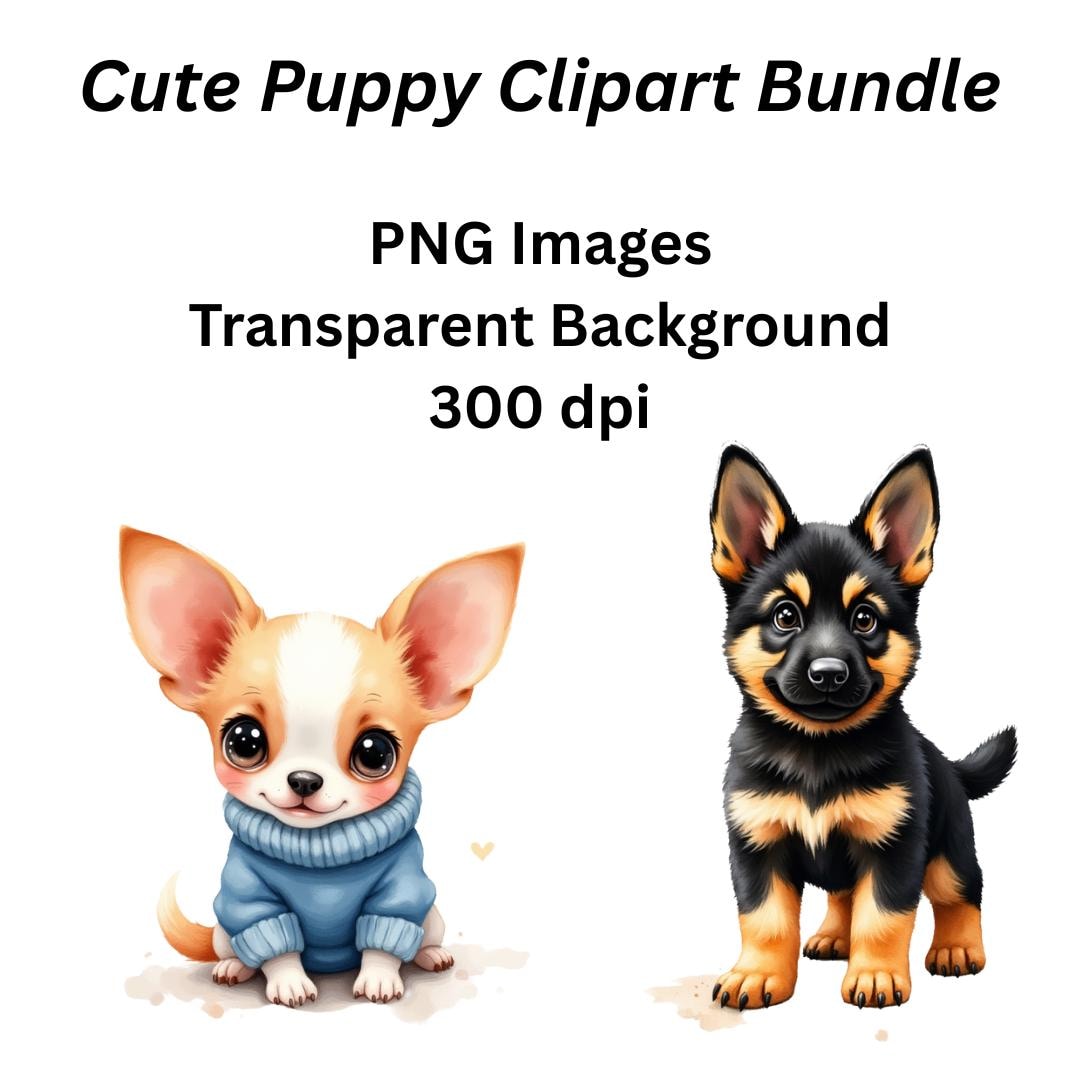 Cute Puppy Clipart Bundle | 34 Adorable Watercolor Dog Pngs | Cartoon ...