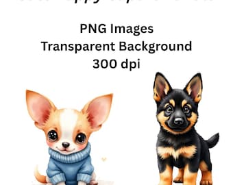 Cute Puppy Clipart Bundle | 34 Adorable Watercolor Dog PNGs | Cartoon Puppy Stickers & Sublimation Graphics Digital Download