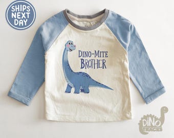 Dino- Mite Brother Shirt - Boys Dinosaur Kids Tee - Brother Announcement Toddler Shirt