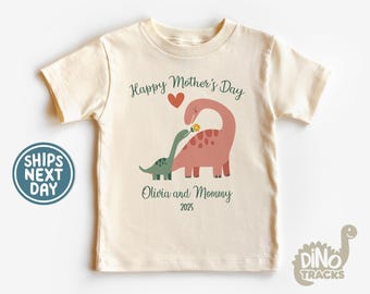 Happy Mother's Day Toddler Shirt - Cute Custom Dinosaur Kids Tee - Mother's Day Natural Raglan