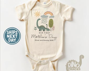 Personalized 1st Mother's Day Baby Onesie® - First Mother's Day Bodysuit - Mother's Day Gift Idea - Natural Mother's Day Outfit for Baby