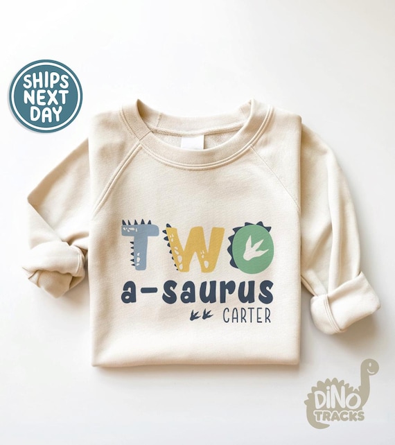 Two-A-Saurus Boys Birthday Toddler Shirt - Personalized Dino Shirt for 2 Year Old - Boys 2nd Birthday Dinosaur Tee  - Funny T-Rex Kids Tee