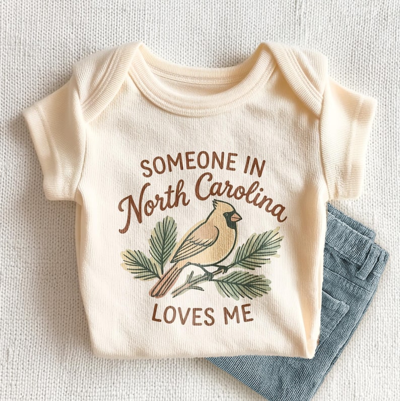 Someone In North Carolina Loves Me Baby Onesie - Cute NC Cardinal Bird Bodysuit image 1