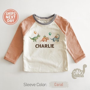 Personalized Birthday Dinosaur Shirt Toddler- Cute Personalized Boys Tee - Custom Birthday Natural Kids Raglan