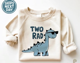 Boys 2nd Birthday Sweatshirt - Funny Two Rad Toddler Shirt - Boys Dinosaur Natural Tee - Gift for 2 Year Old - Second Birthday Shirt