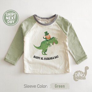 Happy St. Patrick&#39;s Day Toddler Shirt - St Patrick&#39;s Day Kids Tee - Cute Dinosaur T-Rex Natural Raglan