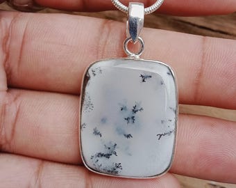 Dendrite Opal Sterling Silver Pendant: Handmade Boho Gemstone Necklace