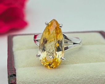 Handmade Pear Citrine Sterling Silver Ring: November Birthstone