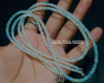 Natural Ethiopian Opal - 925 Sterling Silver Necklace - Dainty Multi Fire Jewelry - Handmade Beads Gemstone Necklace