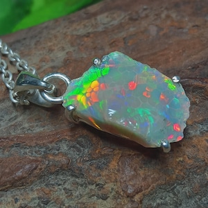 Sterling Silver Honeycomb Opal Pendant Necklace: October Birthstone