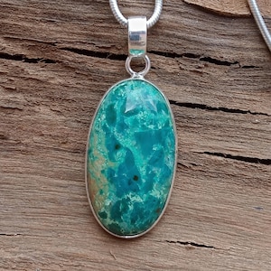 Natural Chrysocolla Pendant ~ 925 Sterling Silver Gemstone Pendant ~ Chrysocolla Silver Necklace ~ Handmade Jewelry ~Gift For Birthday Event