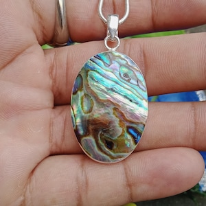 Abalone Shell Pendant in Sterling Silver – Ocean Jewelry, Natural Shell Abalone Necklace, Boho Gift for Her, Iridescent Silver Jewelry