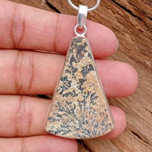 German Dendrite Agate Pendant, 925 Sterling Silver Necklace, Handmade Psilomelane Dendrite Silver Pendant Jewelry, For Birthday Event Gifts
