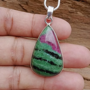 Dainty Ruby Zoisite Necklace - 925 Sterling Silver Pendant - Handmade Jewelry Pendant - Beautiful Ruby Necklace - Ruby Zoisite Gift For Her