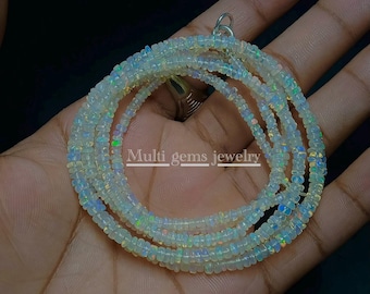 Ethiopian Opal 925 Sterling Silver Necklace - Dainty Multi-Fire Jewelry - Handmade Beads Gemstone Necklace