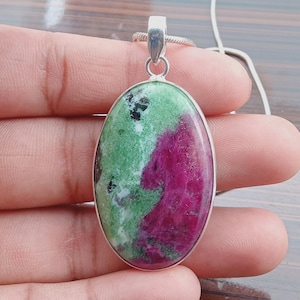 Ruby Zoisite - 925K Sterling Silver Gemstone Pendant - Handmade Jewelry - Elegant Ruby Pendant Jewelry - Ruby Zoisite - Birthday Event Gift