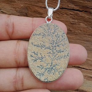 German Dendrite Agate Pendant, 925 Sterling Silver Necklace, Handmade Psilomelane Dendrite Silver Pendant Jewelry For Anniversary Event Gift