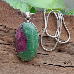 Genuine Ruby Zoisite Necklace - 925 Sterling Silver Pendant - Handmade Jewelry Pendant - Boho Design Ruby Pendant  Ruby Zoisite Gift For Her
