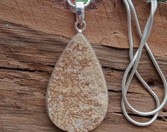 Pear German Dendrite Agate Pendant: Handmade Sterling Silver Necklace