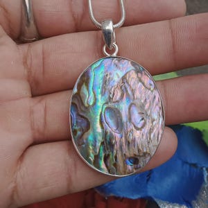 Abalone Shell Pendant 925 Sterling Silver – Ocean Jewelry, Natural Shell Abalone Necklace, Boho Gift For Her, Iridescent Silver Jewelry