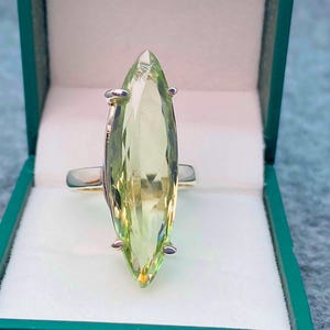 Green Amethyst Sterling Silver Ring: Handmade Statement Jewelry