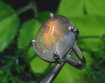 Madagascar Rainbow Moonstone Ring – Handmade Sterling Silver Boho Jewelry