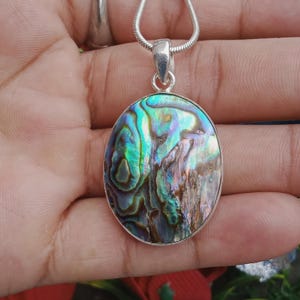 Abalone Shell Pendant 925 Sterling Silver – Handmade Jewelry, Natural Shell Abalone Necklace, Boho Gift For Him, Iridescent Silver Jewelry