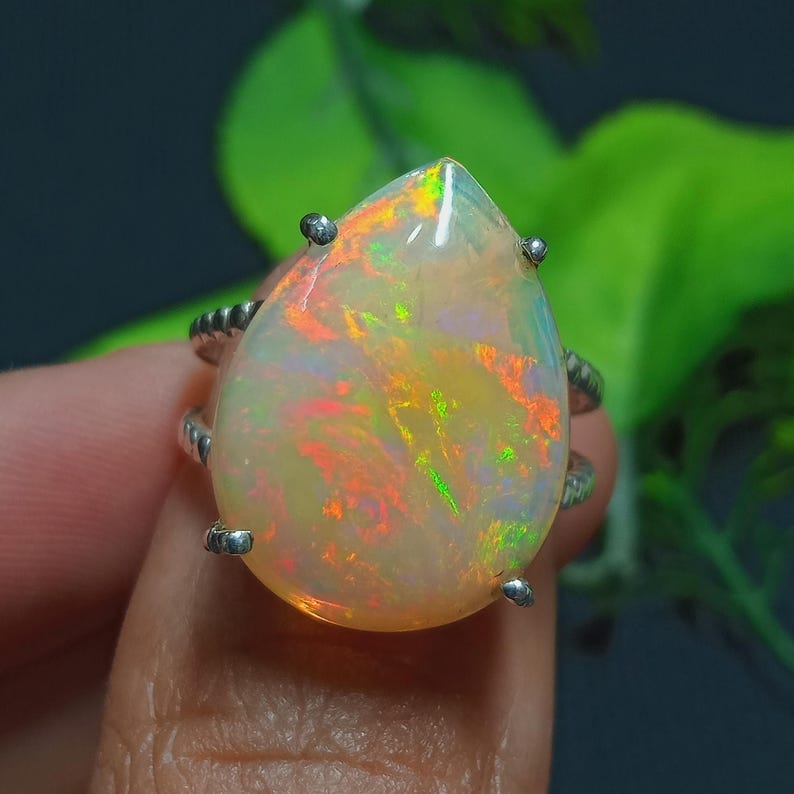 Ethiopian Opal Silver Ring – Handmade Fire Opal Ring – Natural Gemstone ...