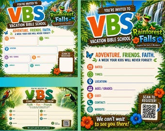 Szablony zaproszeń na zajęcia VBS w Rainforest Falls