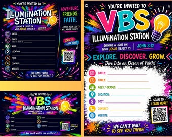 Plantilla de invitación para la Escuela Bíblica de Vacaciones / Folleto de la Iglesia Illumination Station