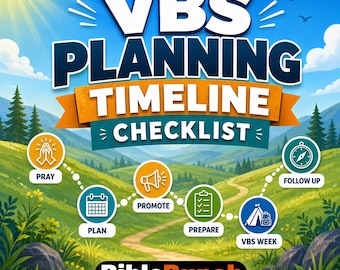 Lista kontrolna harmonogramu planowania VBS do druku, Planer szkoły biblijnej na wakacje w formacie PDF, Przewodnik po planowaniu wydarzeń kościelnych, Organizator posługi dla dzieci