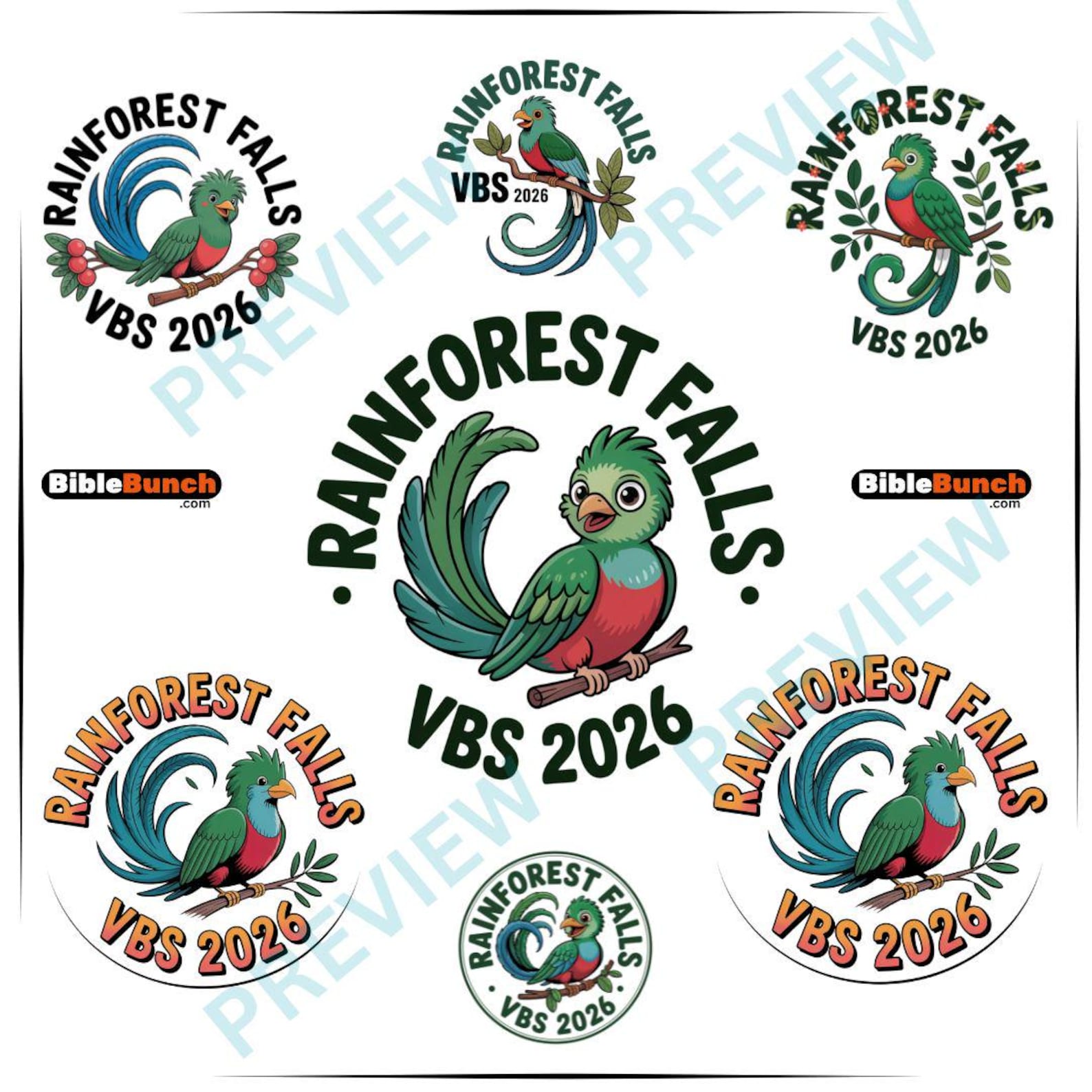 Rainforest Falls VBS 2026 Logo Bundle, Tropical Bird Church Theme ...