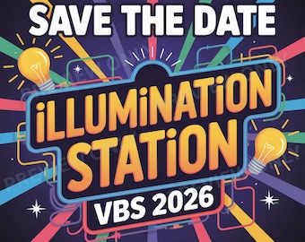 Paquete de gráficos para guardar la fecha de la Escuela Bíblica de Verano 2026: Estación de iluminación