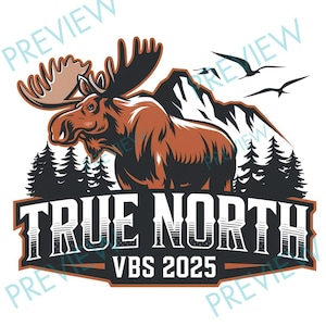 True North VBS 2025 Design Only | Vacation Bible School T-Shirt | Design Prominently Features A Majestic Moose