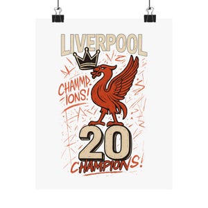 Liverpool Champions Vertical Poster, Premier League 20 English Titles, Soccer Fan Gift, Football Wall Art, Sports Decor