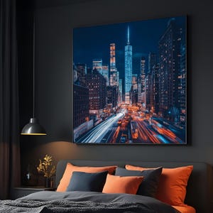 Cityscape Skyline Canvas, Night City Lights Print, Urban Art, Wall Art Canvas Design, Ready to Hang Decoration, Modern Cityscape Poster
