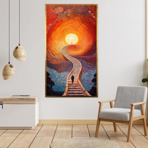 Journey to the Sun, Surreal Pathway Canvas Art, Vibrant Sunset Wall Art, Dreamy Landscape, Wall Art Canvas Design, Ready to Hang