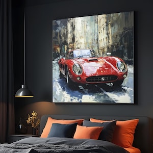 Vintage Red Car Canvas, Classic Sports Car Art, Red Vintage Auto Poster, Wall Art Canvas Design, Ready to Hang Decoration