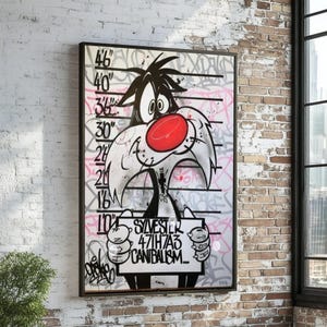 Płótno z kreskówkowym zdjęciem kubka, styl graffiti street art, sztuka ścienna z kreskówek, projekt płótna z postaciami, gotowe do powieszenia, plakat pop art