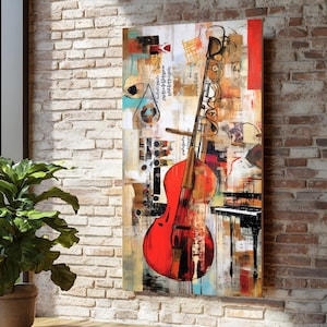Abstract Violin Canvas, Music Art Wall Print, Colorful Instrument Poster, Musical Canvas Design, Ready To Hang Home Decoration