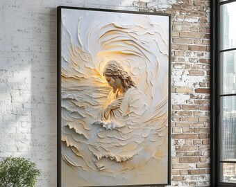 Jesus in Waves Canvas, Divine Art, Jesus Wall Print, Religious Wall Art Canvas Design, Ready to Hang Decoration, Spiritual Decor