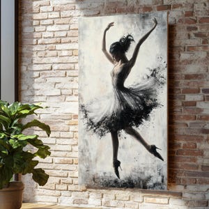 Elegant Ballerina Canvas, Dance Art Print, Ballet Wall Art, Black and White Canvas Design, Ready to Hang Home Decoration
