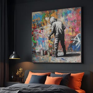 Graffiti Artist Canvas, Street Art Wall Print, Urban Art Canvas, Colorful Graffiti Design, Wall Art Canvas, Ready to Hang Decoration