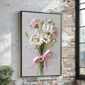 Elegant Floral Bouquet Canvas Art, Pink and White Flower Wall Art, Oil Painting Print, Wall Art Canvas Design, Ready To Hang Decoration