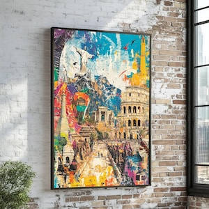 World Landmarks Collage Canvas, Vibrant Monument Poster, Wall Art Canvas Design, Global Architecture, Ready To Hang Decoration